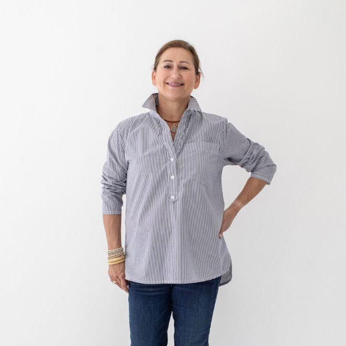 Lucia Top - Blue/White Pinstripe