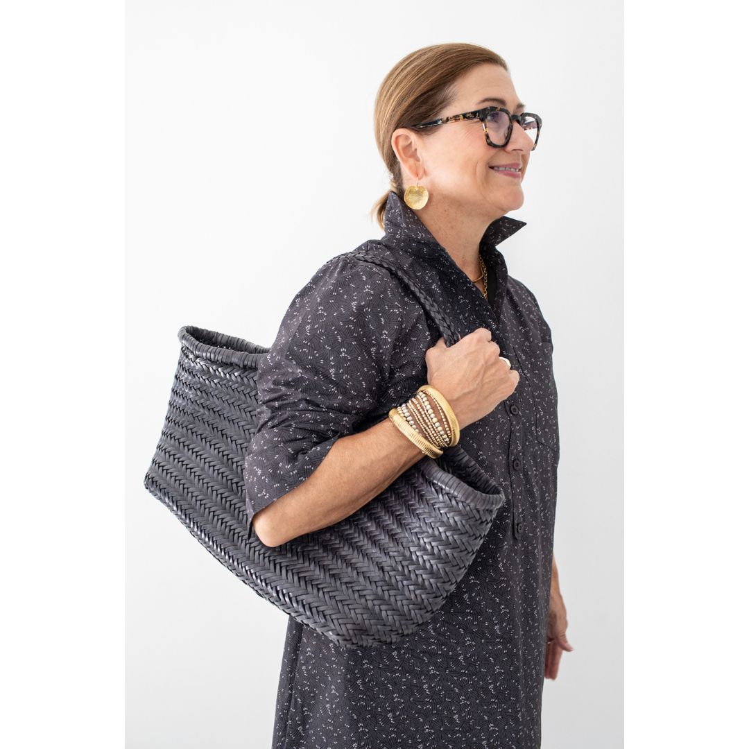 Gigi Woven Leather Bag - Dark Grey