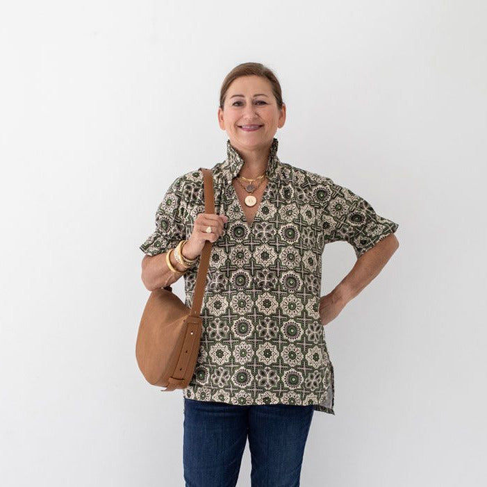 Merritt Top - Green Retro Print