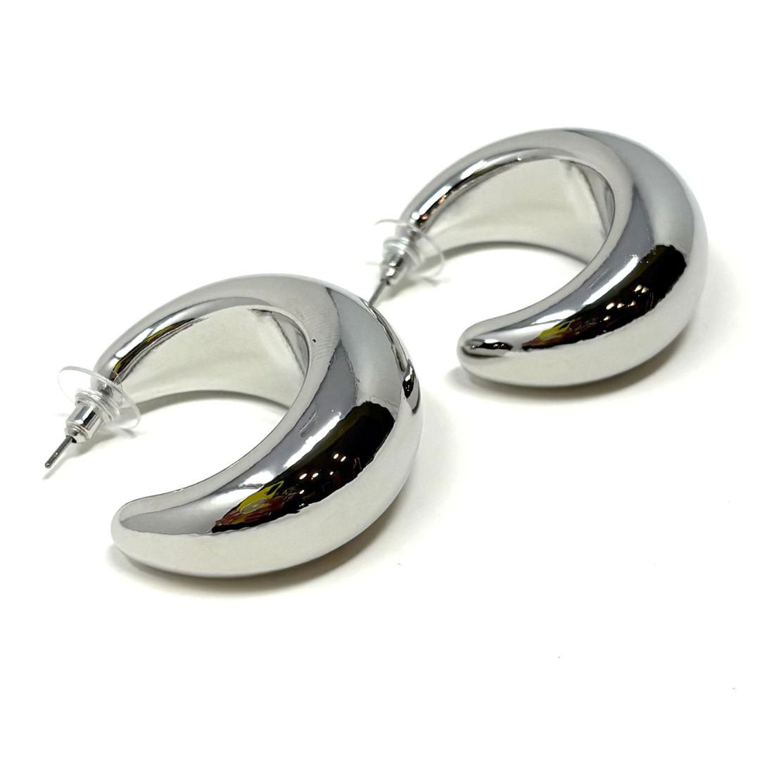 Silver Crescent Hoop Earrings