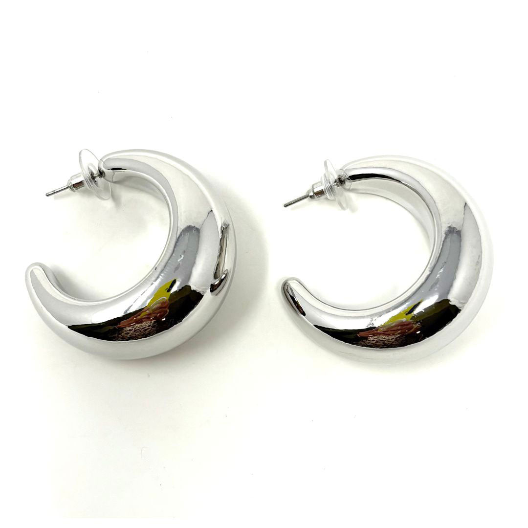 Silver Crescent Hoop Earrings