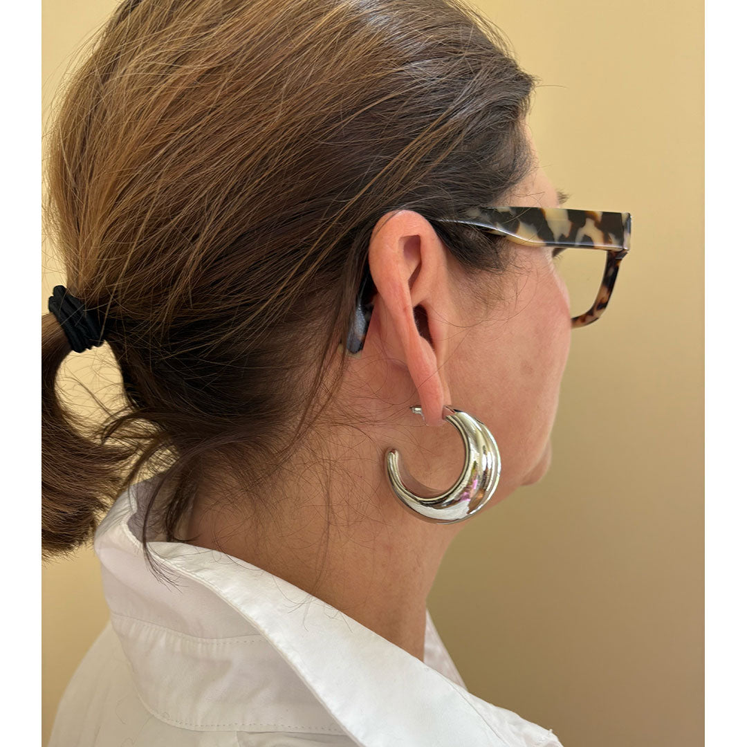 Silver Crescent Hoop Earrings