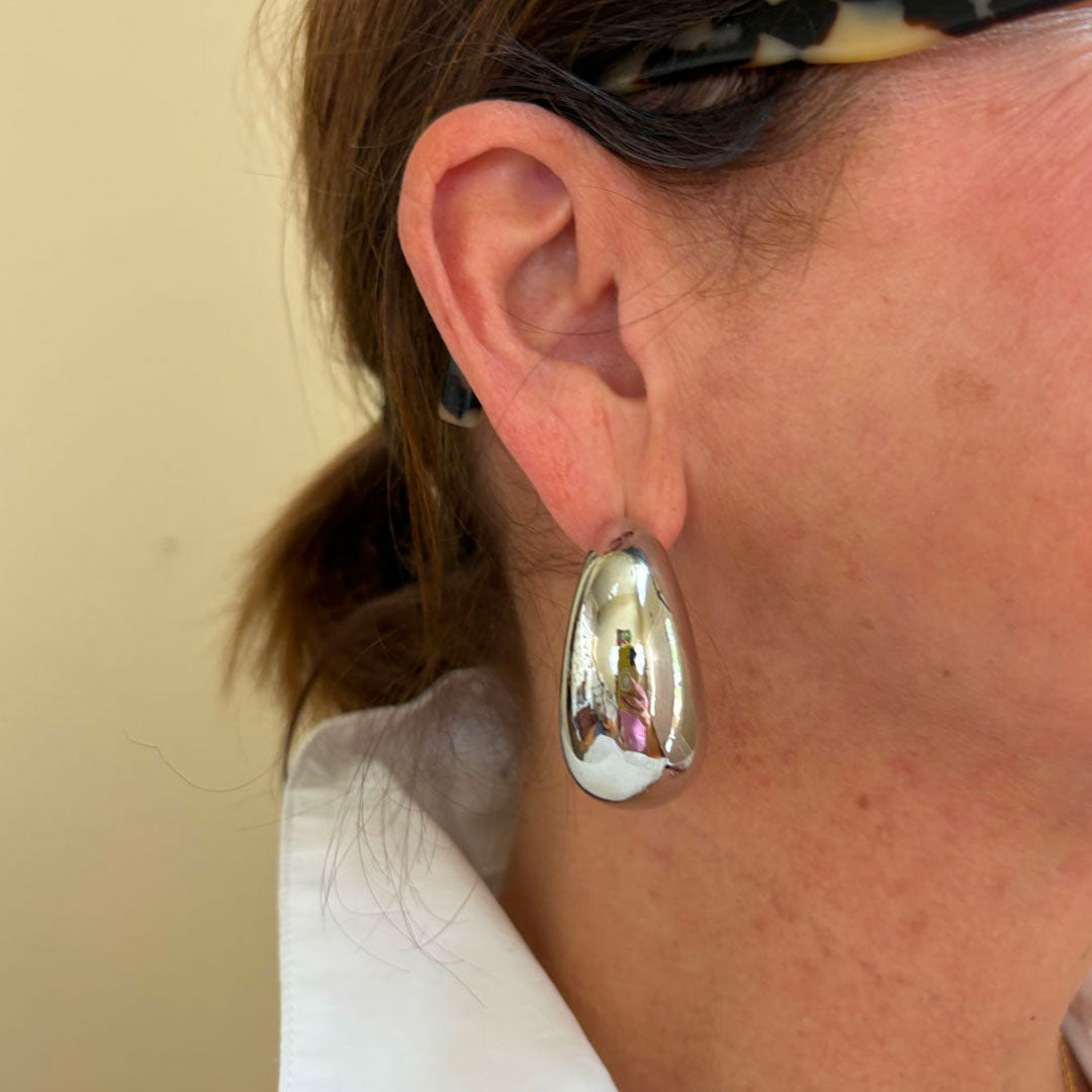 Silver Crescent Hoop Earrings