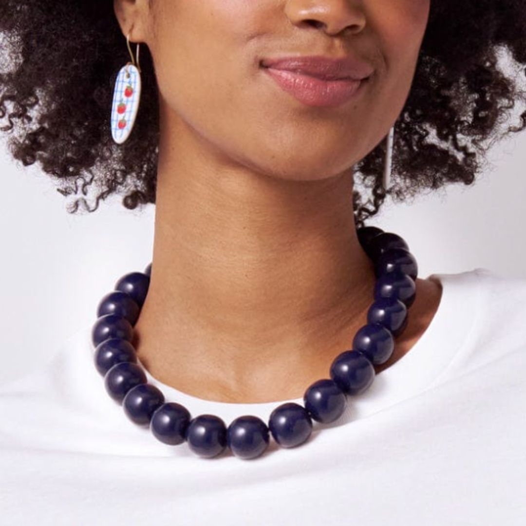 Iris Beaded Necklace - Navy