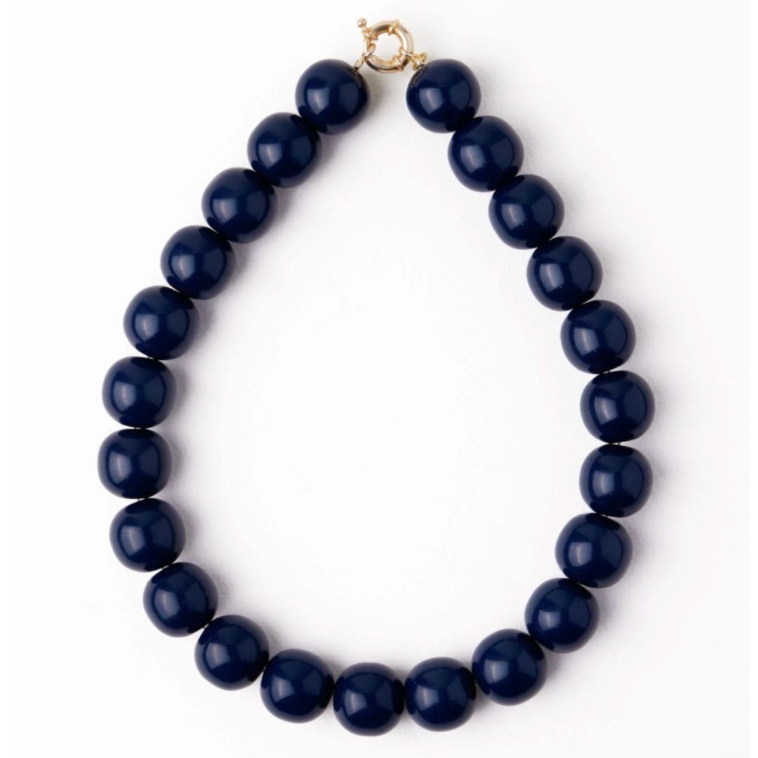 Iris Beaded Necklace - Navy
