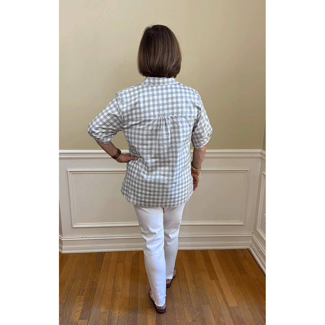 Kathya Popover Top - Grey/White Check
