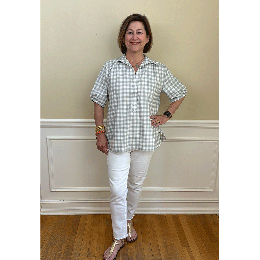 Kathya Popover Top - Grey/White Check