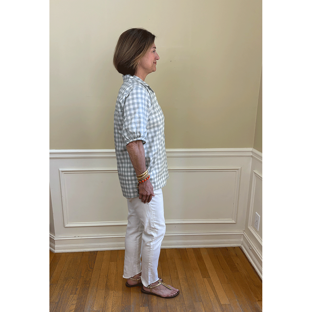 Kathya Popover Top - Grey/White Check