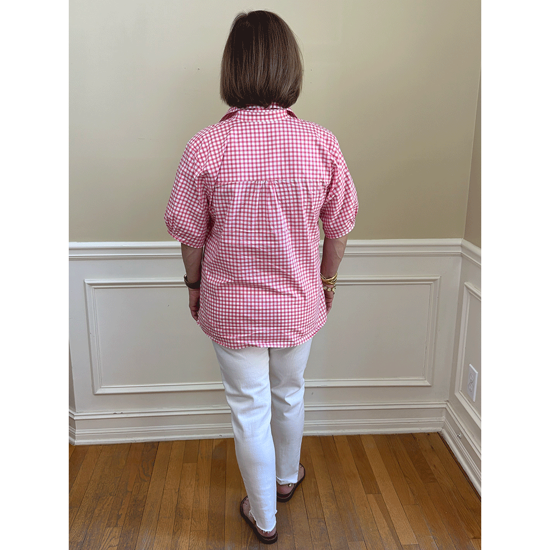 Kathya Popover Top - Red/White Check