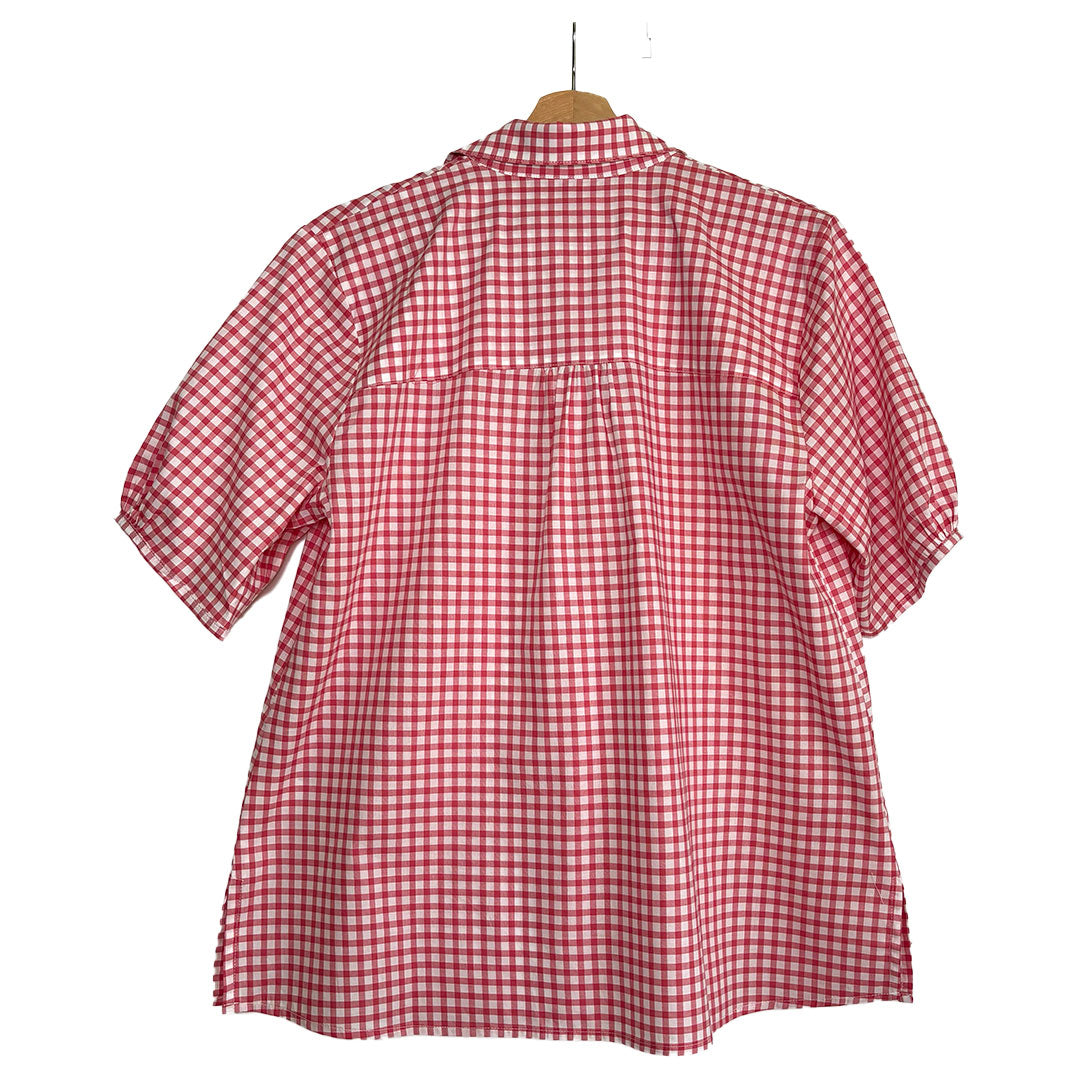 Kathya Popover Top - Red/White Check