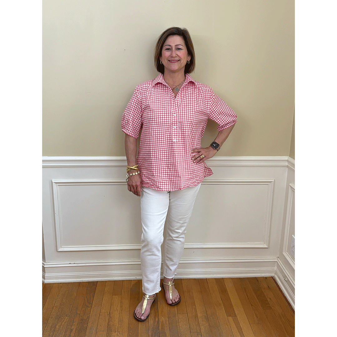 Kathya Popover Top - Red/White Check