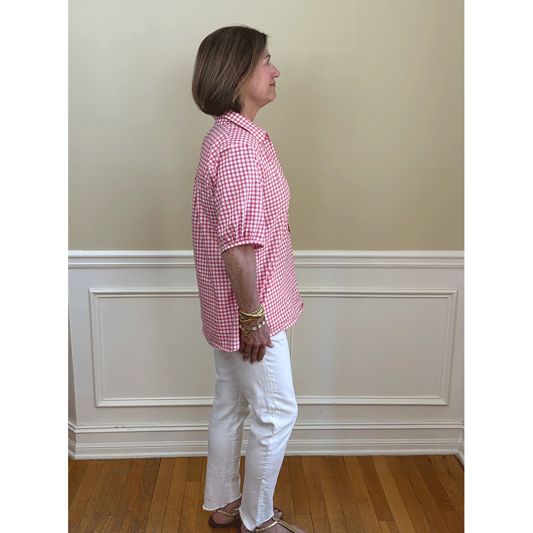 Kathya Popover Top - Red/White Check