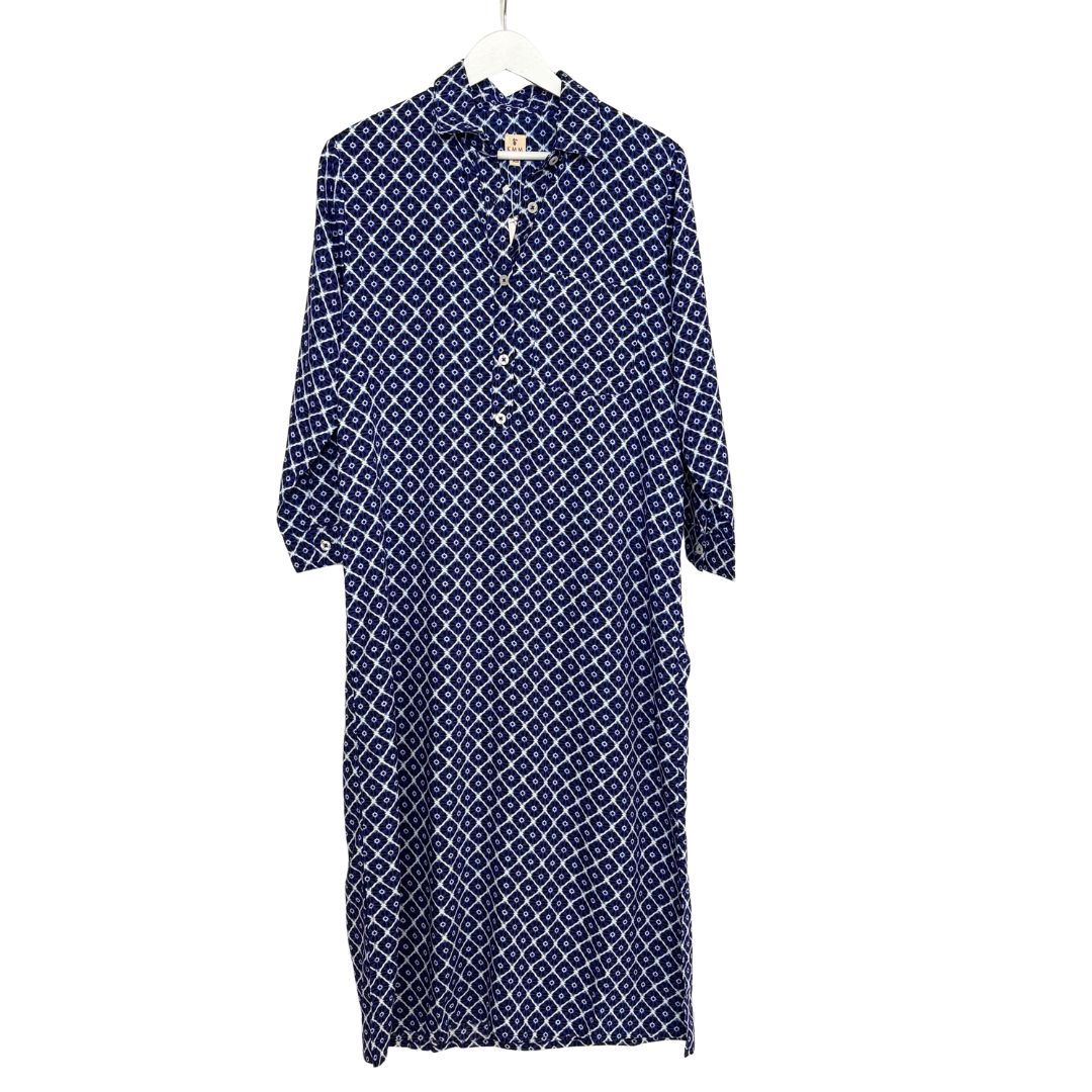 Lucia Shirt Dress - Blue/White Geo