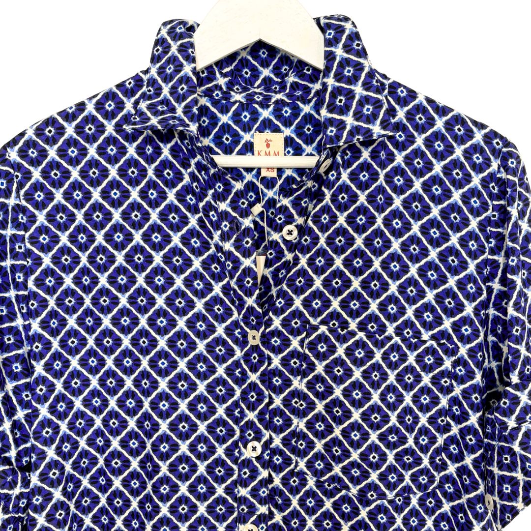 Lucia Shirt Dress - Blue/White Geo