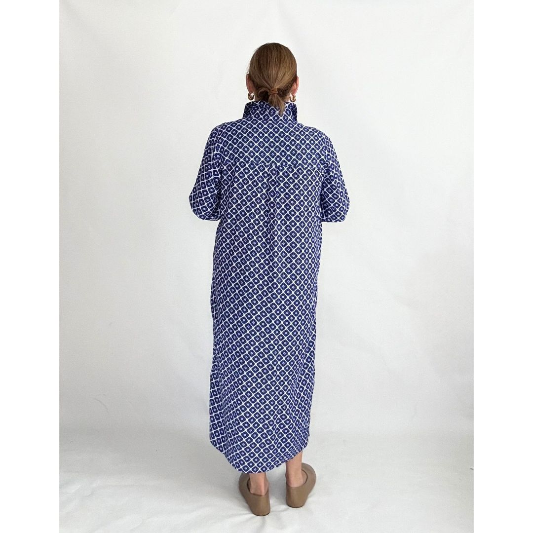 Lucia Shirt Dress - Blue/White Geo