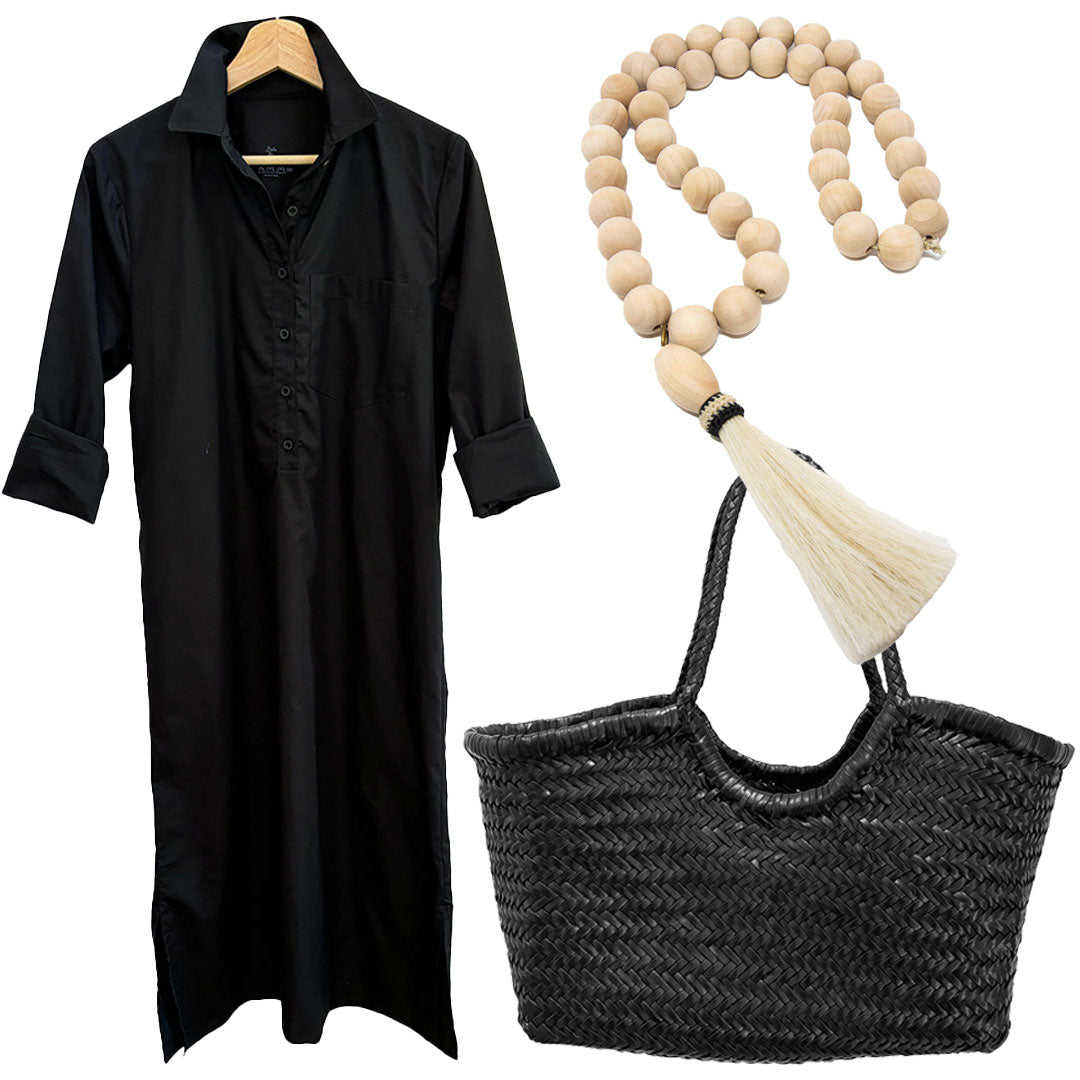 Gigi Woven Leather Bag - Black