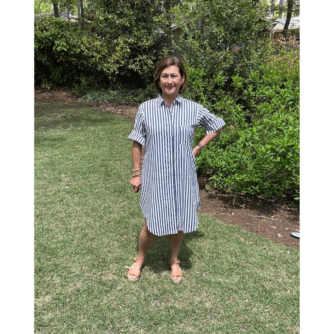 Lucia Short Dress - Blue and White Stripe