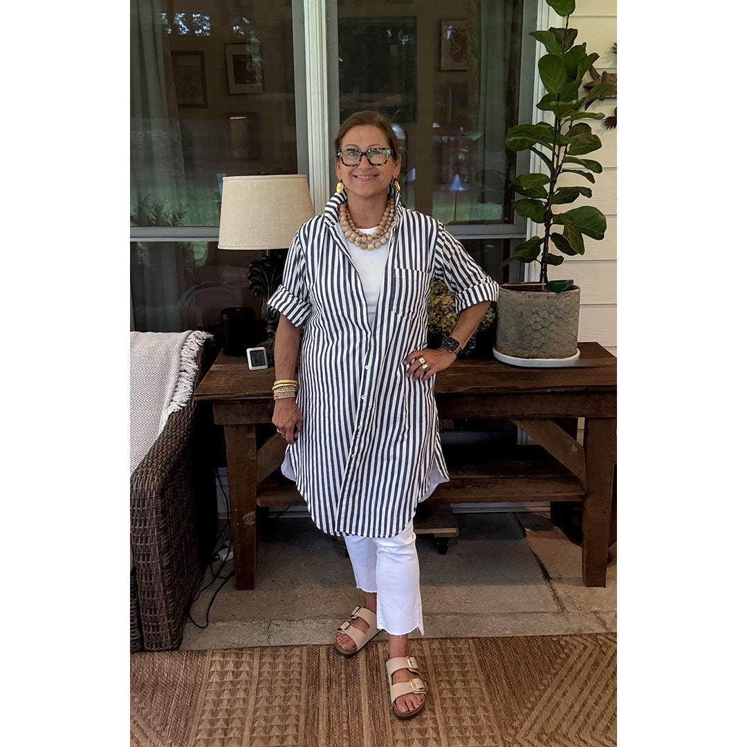 Lucia Short Dress - Blue and White Stripe