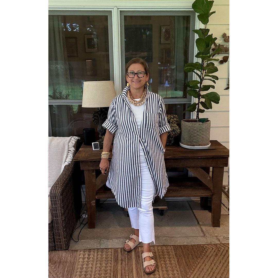 Lucia Short Dress - Blue and White Stripe