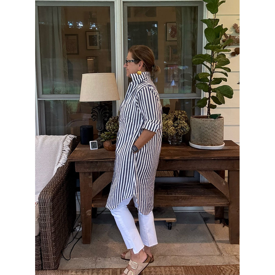 Lucia Short Dress - Blue and White Stripe