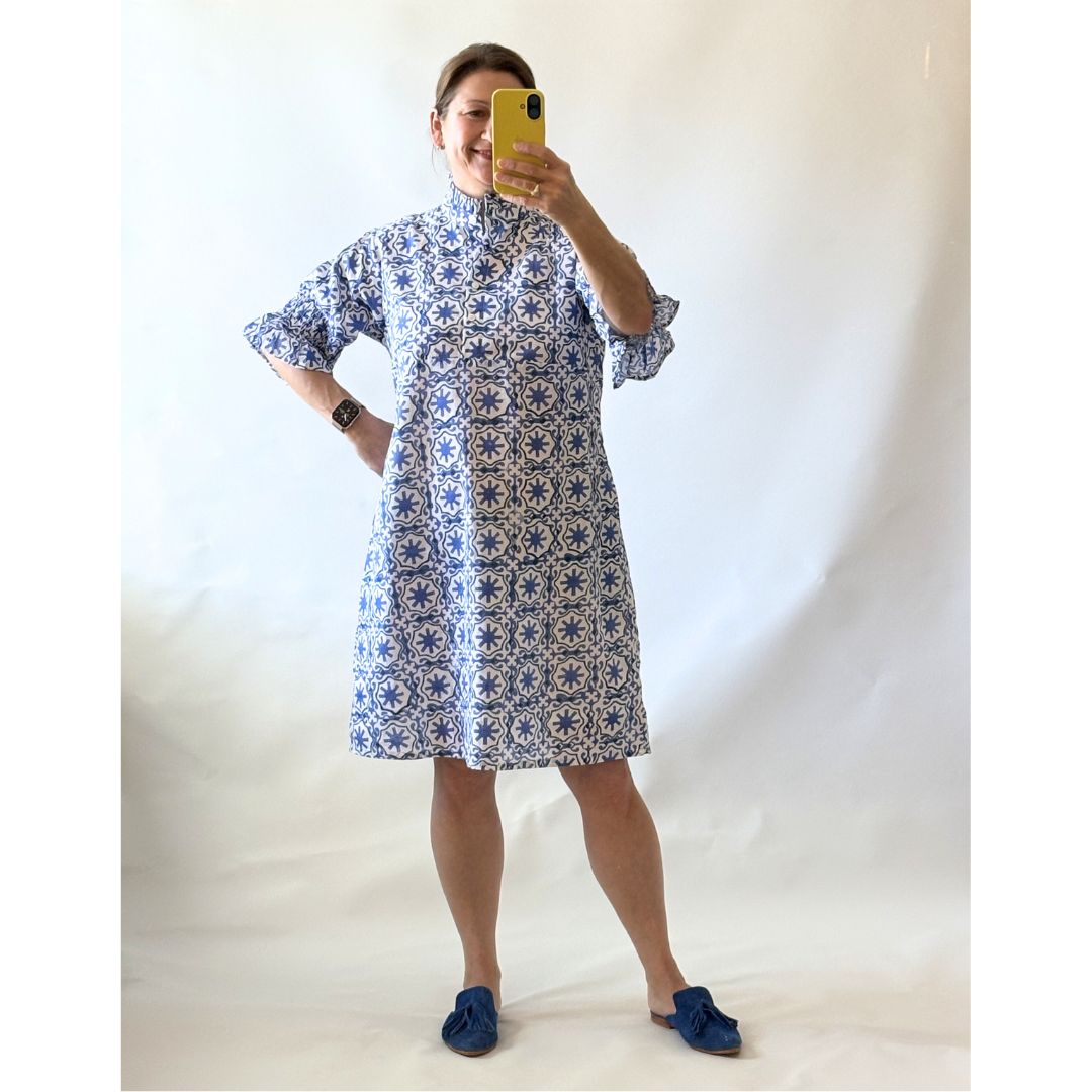Margot Dress - Blue Geo