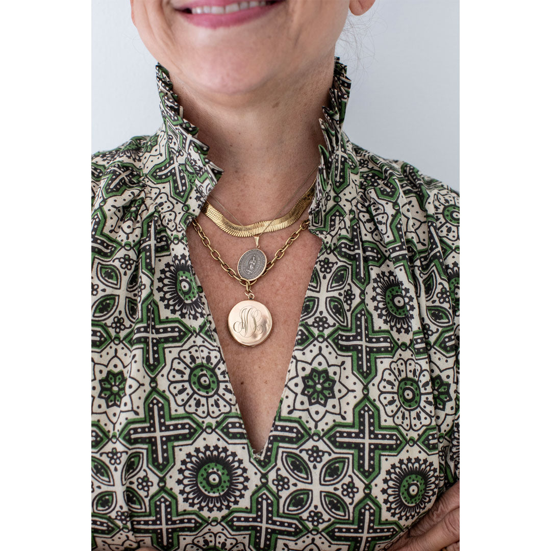 Merritt Top - Green Retro Print