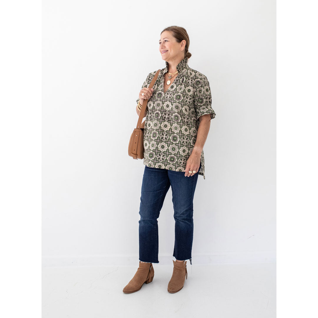 Merritt Top - Green Retro Print