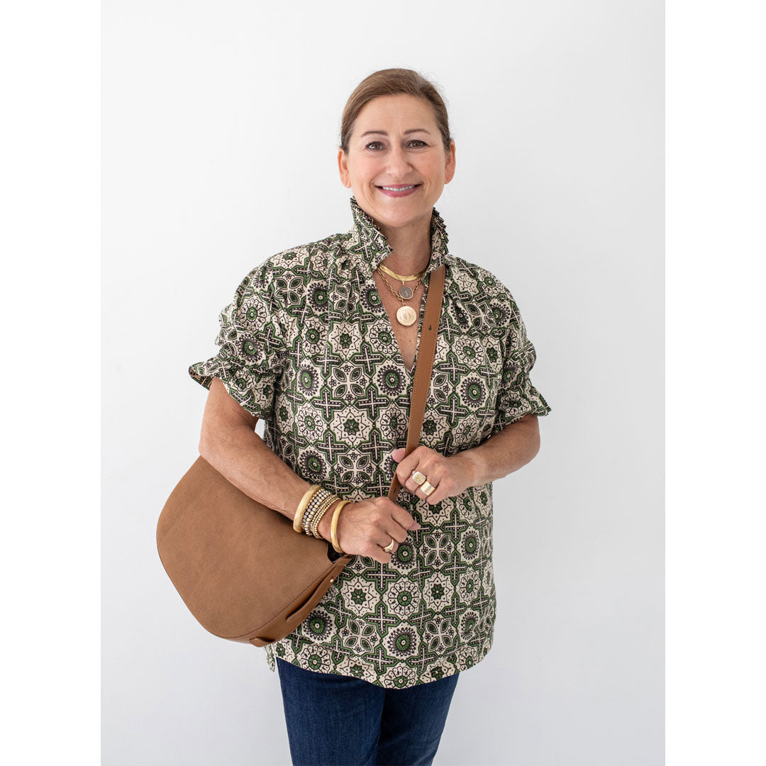 Merritt Top - Green Retro Print