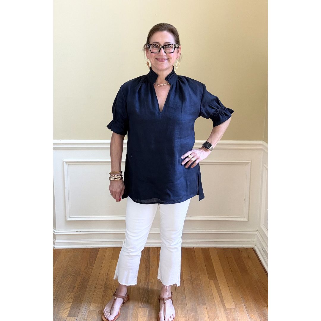 Linen Merritt Top - Navy