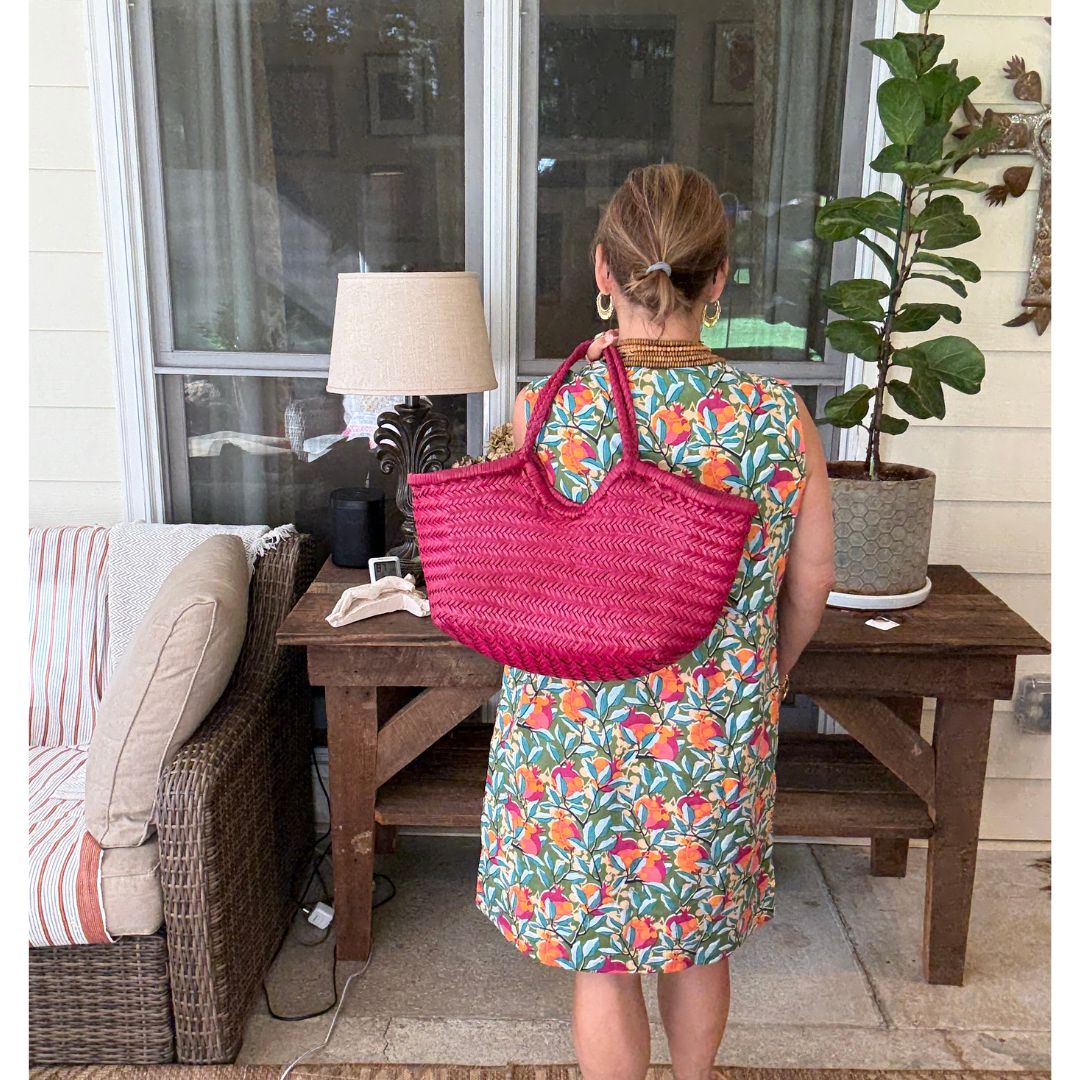 Gigi Woven Leather Bag - Fuchsia