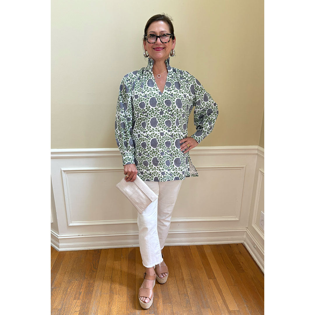Ruffle Collar Top - Purple and Green