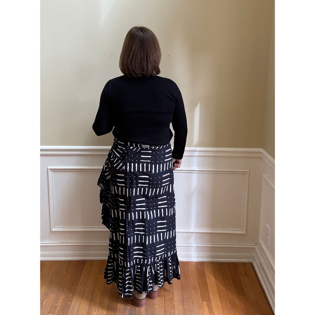 Sofia Printed Wrap Skirt - Black/Cream Geo Print