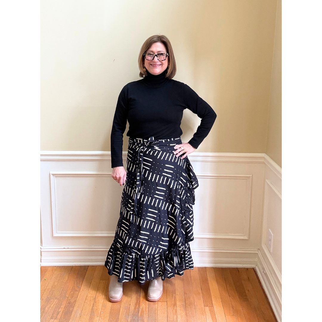 Sofia Printed Wrap Skirt - Black/Cream Geo Print