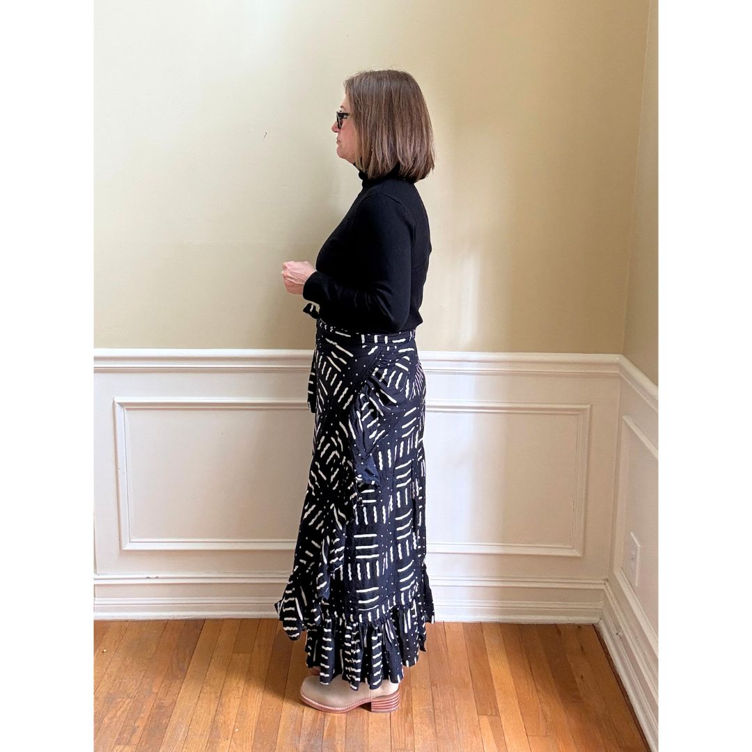 Sofia Printed Wrap Skirt - Black/Cream Geo Print