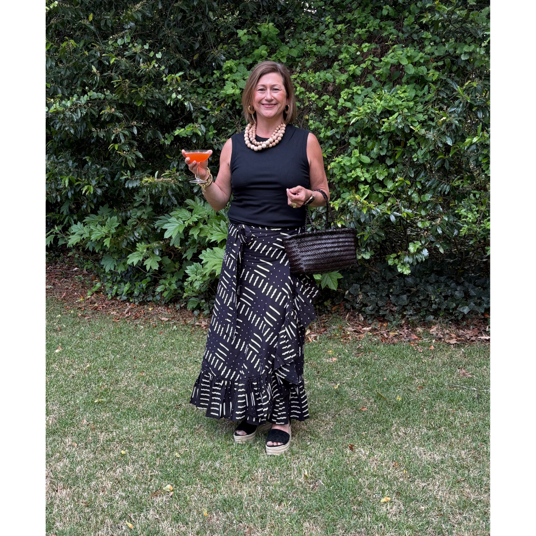 Sofia Printed Wrap Skirt - Black/Cream Geo Print