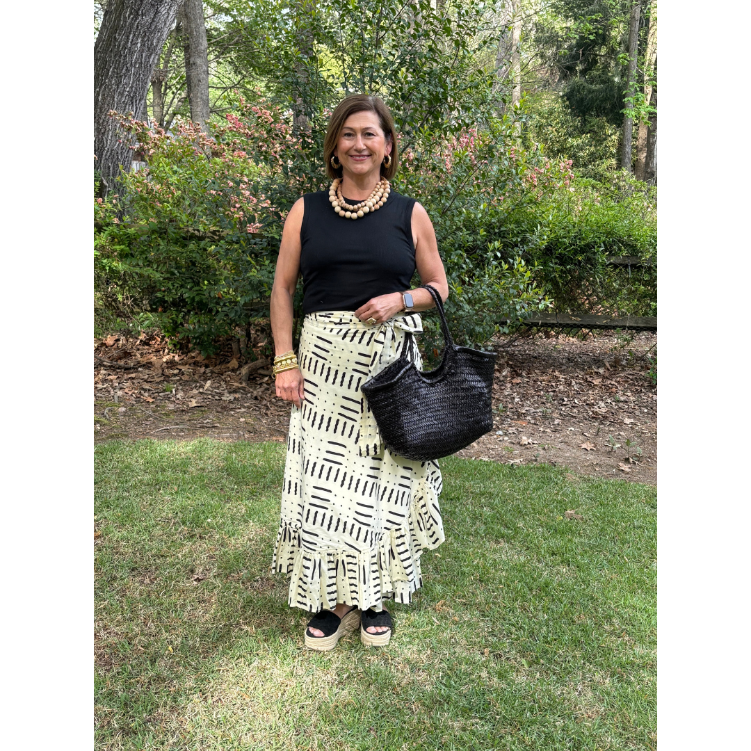 Sofia Printed Wrap Skirt - Cream/Black Geo Print