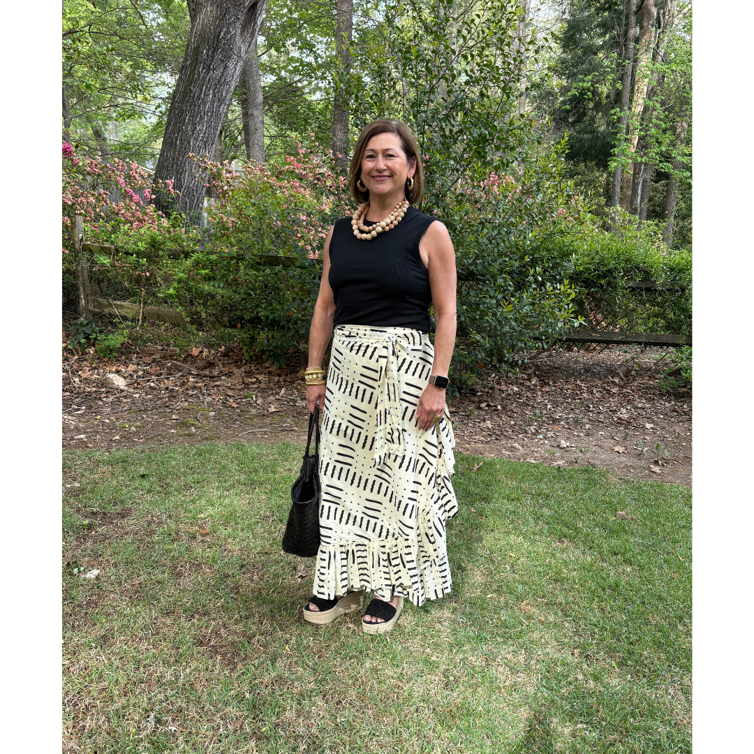 Sofia Printed Wrap Skirt - Cream/Black Geo Print