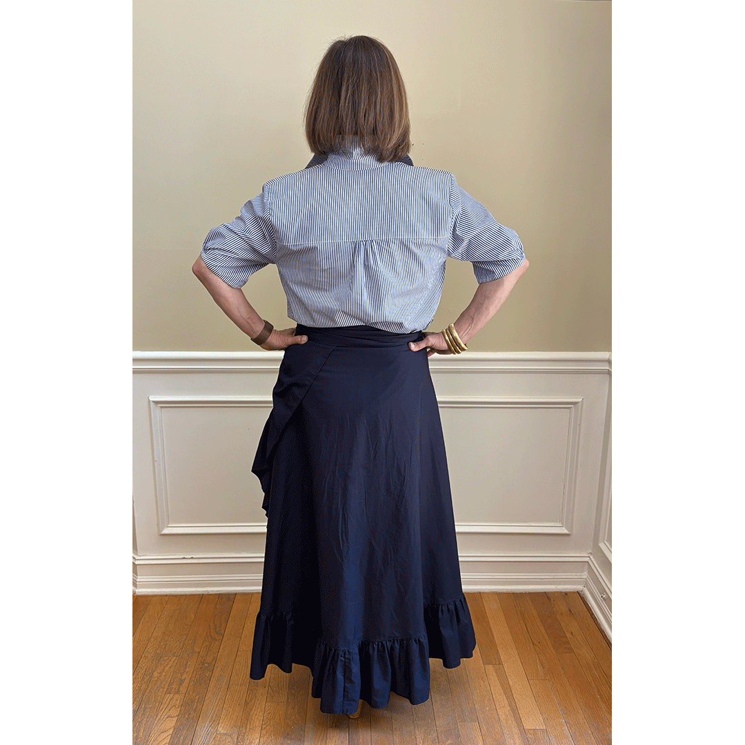 Kathya Popover Top - Navy/White Pinstripe
