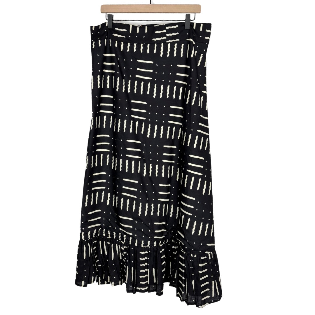 Sofia Printed Wrap Skirt - Black/Cream Geo Print