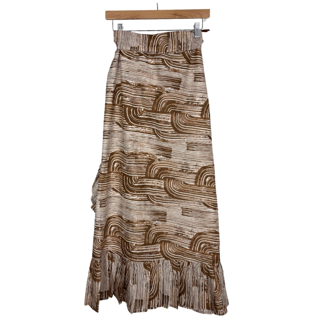 Sofia Printed Wrap Skirt - Brown Retro