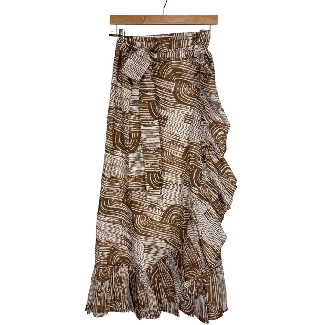 Sofia Printed Wrap Skirt - Brown Retro