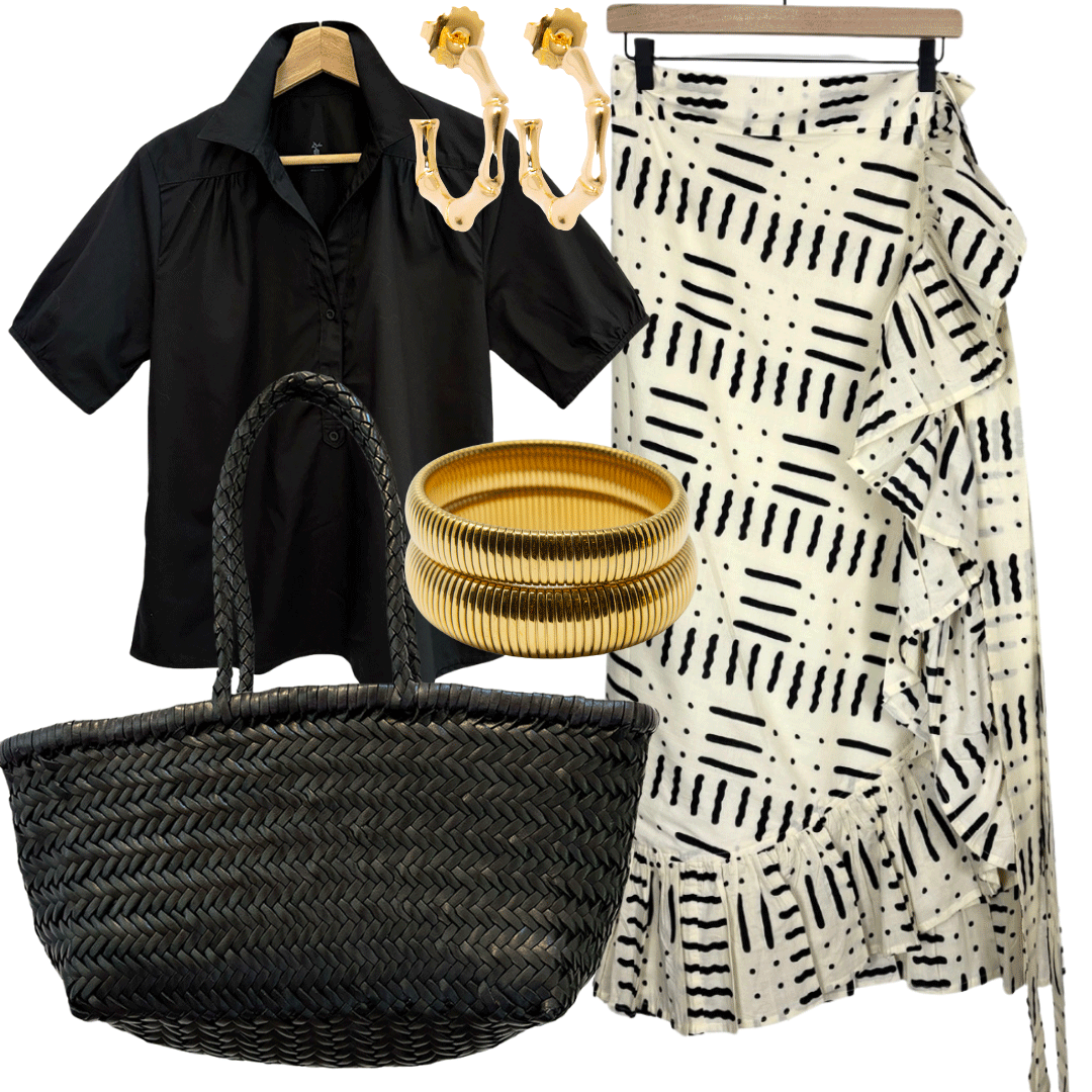 Sofia Printed Wrap Skirt - Cream/Black Geo Print