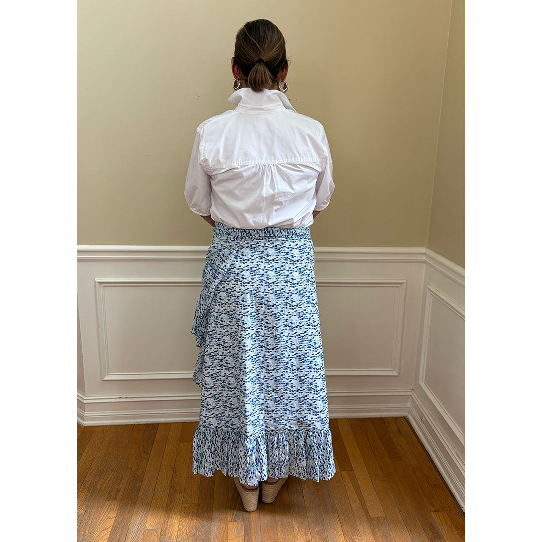 Sofia Printed Wrap Skirt - Raindrops