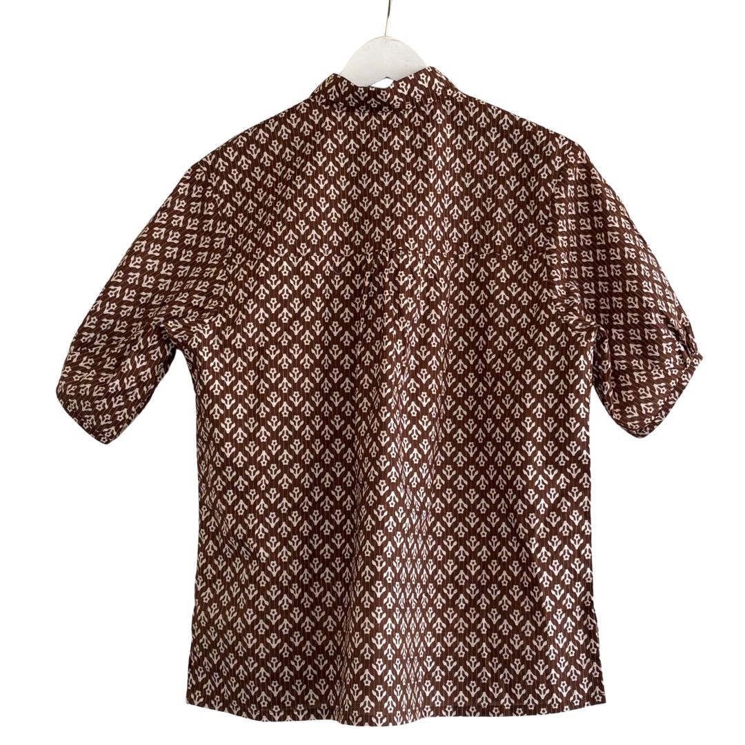 Kathya Popover Top - Brown Floral Print