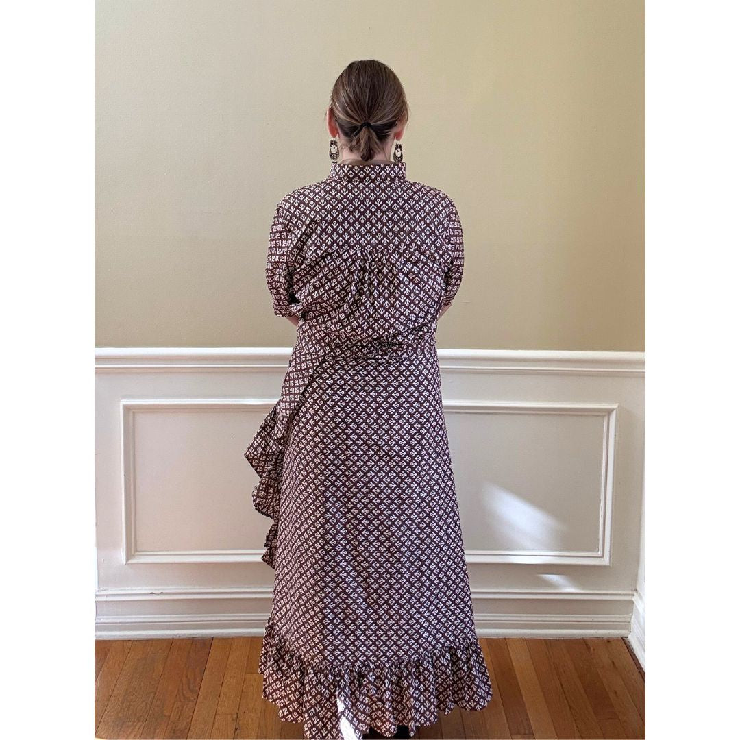 Kathya Popover Top - Brown Floral Print