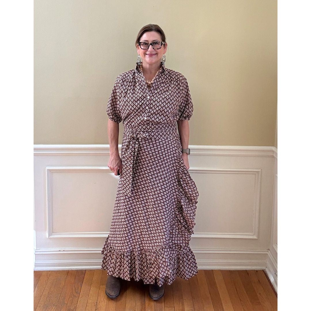 Kathya Popover Top - Brown Floral Print