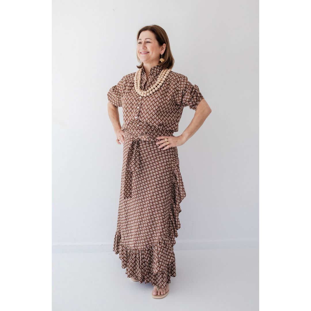 Sofia Wrap Skirt - Brown Floral Print
