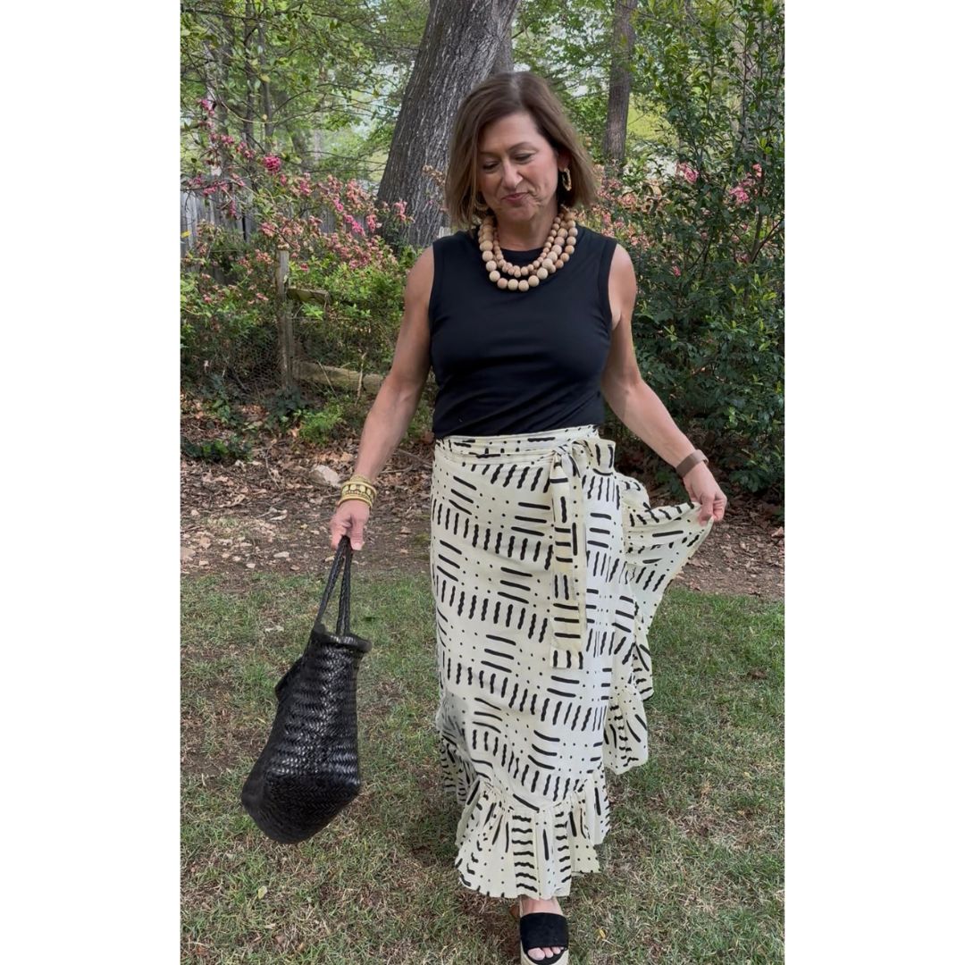 Sofia Printed Wrap Skirt - Cream/Black Geo Print