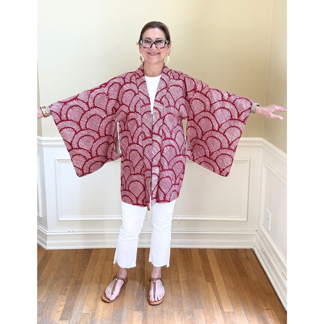 Japanese Haori - Crimson and White