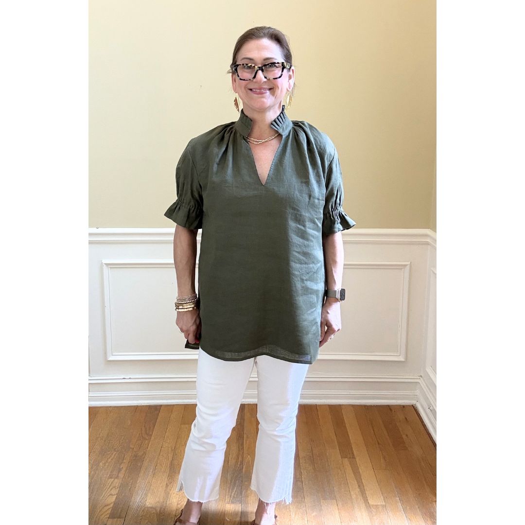 Linen Merritt Top - Forest